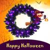 imageGoplus 24 Black Christmas Wreath Prelit Artificial Halloween Wreath w 35 Purple LED Lights Builtin Waterproof Timer Front Door Wreath for Indoor Outdoor Home Party Decoration