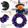 imageGoplus 24 Black Christmas Wreath Prelit Artificial Halloween Wreath w 35 Purple LED Lights Builtin Waterproof Timer Front Door Wreath for Indoor Outdoor Home Party Decoration