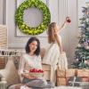 imageGoplus 48quot Prelit Cordless Artificial Christmas Wreath with 200 LED Lights and Timer Hanging Xmas Decoration for Front Door Wall Home