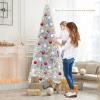 imageGoplus 6ft Black Pencil Christmas Tree Artificial Slim Halloween Tree w 520 Branch Tips ampamp Metal Stand Xmas Tree for Indoor Holiday DecorationsSilverprelit