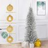 imageGoplus 6ft Black Pencil Christmas Tree Artificial Slim Halloween Tree w 520 Branch Tips ampamp Metal Stand Xmas Tree for Indoor Holiday DecorationsSilver