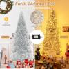 imageGoplus 6ft Black Pencil Christmas Tree Artificial Slim Halloween Tree w 520 Branch Tips ampamp Metal Stand Xmas Tree for Indoor Holiday DecorationsSilverprelit