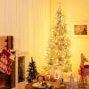 imageGoplus 6ft Black Pencil Christmas Tree Artificial Slim Halloween Tree w 520 Branch Tips ampamp Metal Stand Xmas Tree for Indoor Holiday DecorationsSilverprelit