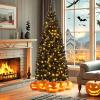 imageGoplus 6ft Black Pencil Christmas Tree Prelit Artificial Halloween Tree w 280 Warm White Lights 618 PVC Branch Tips and Metal Base Hinged Slim Xmas Pine Tree for Holiday Carnival Party Decoration6 FT