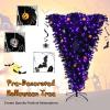 imageGoplus 6ft Prelit Upside Down Christmas Tree Artificial Black Halloween Tree w 270 Purple LED Lights ampamp Decorations Hinged Inverted Xmas Pine Tree for Holiday Carnival Party DecorationsBlack