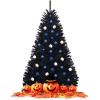imageGoplus 75ft Unlit Black Christmas Tree Artificial Halloween Tree with 1258 Branch Tips Metal Stand Xmas Full Tree for Indoor Holiday Carnival PartyBlack
