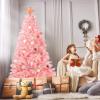 imageGoplus 75ft Unlit Black Christmas Tree Artificial Halloween Tree with 1258 Branch Tips Metal Stand Xmas Full Tree for Indoor Holiday Carnival PartyPink
