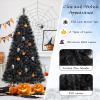 imageGoplus 7ft Prelit Black Christmas Tree Hinged Artificial Halloween Tree w 500 Purple LED Lights ampamp Metal Stand Perfect Xmas Tree for Holiday Festival PartiesCool White