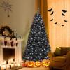 imageGoplus 7ft Prelit Black Christmas Tree Hinged Artificial Halloween Tree w 500 Purple LED Lights ampamp Metal Stand Perfect Xmas Tree for Holiday Festival PartiesCool White