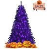 imageGoplus 7ft Prelit Black Christmas Tree Hinged Artificial Halloween Tree w 500 Purple LED Lights ampamp Metal Stand Perfect Xmas Tree for Holiday Festival PartiesBlack