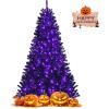 imageGoplus 7ft Prelit Black Christmas Tree Hinged Artificial Halloween Tree w 500 Purple LED Lights ampamp Metal Stand Perfect Xmas Tree for Holiday Festival PartiesPurple