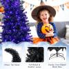 imageGoplus 7ft Prelit Black Christmas Tree Hinged Artificial Halloween Tree with 1050 Tips 400 Purple ampamp Orange Lights 8 Lighting Modes Metal Stand Xmas Decoration for Holiday Festival Parties