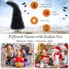 imageGoplus 7ft Prelit Black Christmas Tree Hinged Artificial Halloween Tree with 1050 Tips 400 Purple ampamp Orange Lights 8 Lighting Modes Metal Stand Xmas Decoration for Holiday Festival Parties