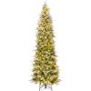 imageGoplus 9 FT PreLit Pencil Christmas Tree Artificial Snow Flocked Hinged Fake Slim Xmas Tree with 470 WarmWhite LED Lights 1310 Branch Tips 98 Pine Cones for Office Home DecorationGreenpencil Tree