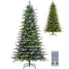 imageGoplus 9 FT PreLit Pencil Christmas Tree Artificial Snow Flocked Hinged Fake Slim Xmas Tree with 470 WarmWhite LED Lights 1310 Branch Tips 98 Pine Cones for Office Home DecorationGreen