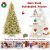 imageGoplus 9 FT PreLit Pencil Christmas Tree Artificial Snow Flocked Hinged Fake Slim Xmas Tree with 470 WarmWhite LED Lights 1310 Branch Tips 98 Pine Cones for Office Home DecorationGreenfull Tree