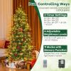 imageGoplus 9 FT PreLit Pencil Christmas Tree Artificial Snow Flocked Hinged Fake Slim Xmas Tree with 470 WarmWhite LED Lights 1310 Branch Tips 98 Pine Cones for Office Home DecorationGreen