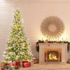 imageGoplus 9 FT PreLit Pencil Christmas Tree Artificial Snow Flocked Hinged Fake Slim Xmas Tree with 470 WarmWhite LED Lights 1310 Branch Tips 98 Pine Cones for Office Home DecorationGreenfull Tree
