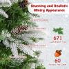 imageGoplus 9 FT PreLit Pencil Christmas Tree Artificial Snow Flocked Hinged Fake Slim Xmas Tree with 470 WarmWhite LED Lights 1310 Branch Tips 98 Pine Cones for Office Home DecorationGreenpencil Tree