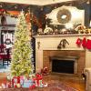 imageGoplus 9 FT PreLit Pencil Christmas Tree Artificial Snow Flocked Hinged Fake Slim Xmas Tree with 470 WarmWhite LED Lights 1310 Branch Tips 98 Pine Cones for Office Home DecorationGreenpencil Tree