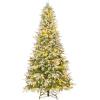 imageGoplus 9 FT PreLit Pencil Christmas Tree Artificial Snow Flocked Hinged Fake Slim Xmas Tree with 470 WarmWhite LED Lights 1310 Branch Tips 98 Pine Cones for Office Home DecorationGreenfull Tree