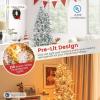 imageGoplus 9 FT PreLit Pencil Christmas Tree Artificial Snow Flocked Hinged Fake Slim Xmas Tree with 470 WarmWhite LED Lights 1310 Branch Tips 98 Pine Cones for Office Home DecorationSnowy