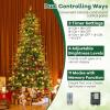 imageGoplus 9 FT PreLit Pencil Christmas Tree Artificial Snow Flocked Hinged Fake Slim Xmas Tree with 470 WarmWhite LED Lights 1310 Branch Tips 98 Pine Cones for Office Home DecorationGreen