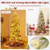 imageGoplus 9 FT PreLit Pencil Christmas Tree Artificial Snow Flocked Hinged Fake Slim Xmas Tree with 470 WarmWhite LED Lights 1310 Branch Tips 98 Pine Cones for Office Home DecorationGreenpencil Tree