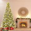 imageGoplus 9 FT PreLit Pencil Christmas Tree Artificial Snow Flocked Hinged Fake Slim Xmas Tree with 470 WarmWhite LED Lights 1310 Branch Tips 98 Pine Cones for Office Home DecorationGreenfull Tree