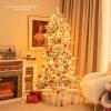 imageGoplus 9 FT PreLit Pencil Christmas Tree Artificial Snow Flocked Hinged Fake Slim Xmas Tree with 470 WarmWhite LED Lights 1310 Branch Tips 98 Pine Cones for Office Home DecorationSnowy