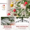 imageGoplus 9 FT PreLit Pencil Christmas Tree Artificial Snow Flocked Hinged Fake Slim Xmas Tree with 470 WarmWhite LED Lights 1310 Branch Tips 98 Pine Cones for Office Home DecorationGreenfull Tree