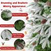 imageGoplus 9 FT PreLit Pencil Christmas Tree Artificial Snow Flocked Hinged Fake Slim Xmas Tree with 470 WarmWhite LED Lights 1310 Branch Tips 98 Pine Cones for Office Home DecorationGreenfull Tree