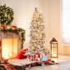 imageGoplus 9 FT PreLit Pencil Christmas Tree Artificial Snow Flocked Hinged Fake Slim Xmas Tree with 470 WarmWhite LED Lights 1310 Branch Tips 98 Pine Cones for Office Home DecorationSnowy