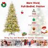 imageGoplus 9 FT PreLit Pencil Christmas Tree Artificial Snow Flocked Hinged Fake Slim Xmas Tree with 470 WarmWhite LED Lights 1310 Branch Tips 98 Pine Cones for Office Home DecorationGreenfull Tree