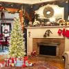 imageGoplus 9 FT PreLit Pencil Christmas Tree Artificial Snow Flocked Hinged Fake Slim Xmas Tree with 470 WarmWhite LED Lights 1310 Branch Tips 98 Pine Cones for Office Home DecorationGreenpencil Tree