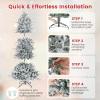 imageGoplus 9 FT PreLit Pencil Christmas Tree Artificial Snow Flocked Hinged Fake Slim Xmas Tree with 470 WarmWhite LED Lights 1310 Branch Tips 98 Pine Cones for Office Home DecorationSnowy