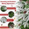 imageGoplus 9 FT PreLit Pencil Christmas Tree Artificial Snow Flocked Hinged Fake Slim Xmas Tree with 470 WarmWhite LED Lights 1310 Branch Tips 98 Pine Cones for Office Home DecorationGreenfull Tree