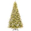imageGoplus 9 FT PreLit Pencil Christmas Tree Artificial Snow Flocked Hinged Fake Slim Xmas Tree with 470 WarmWhite LED Lights 1310 Branch Tips 98 Pine Cones for Office Home DecorationGreenfull Tree