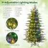 imageGoplus 9 FT PreLit Pencil Christmas Tree Artificial Snow Flocked Hinged Fake Slim Xmas Tree with 470 WarmWhite LED Lights 1310 Branch Tips 98 Pine Cones for Office Home DecorationGreen