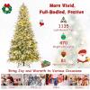 imageGoplus 9 FT PreLit Pencil Christmas Tree Artificial Snow Flocked Hinged Fake Slim Xmas Tree with 470 WarmWhite LED Lights 1310 Branch Tips 98 Pine Cones for Office Home DecorationGreenfull Tree