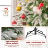 imageGoplus 9 FT PreLit Pencil Christmas Tree Artificial Snow Flocked Hinged Fake Slim Xmas Tree with 470 WarmWhite LED Lights 1310 Branch Tips 98 Pine Cones for Office Home DecorationGreenfull Tree