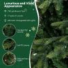 imageGoplus 9 FT PreLit Pencil Christmas Tree Artificial Snow Flocked Hinged Fake Slim Xmas Tree with 470 WarmWhite LED Lights 1310 Branch Tips 98 Pine Cones for Office Home DecorationGreen