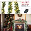 imageGoplus 9ft Snow Flocked Christmas Garland with 50 LED Lights PreLit Battery Operated Artificial Garland with White Berries ampamp Poinsettias Flowers Timer Snowy Holiday Decoration for Mantel IndoorSnow Flocked