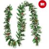 imageGoplus 9ft Snow Flocked Christmas Garland with 50 LED Lights PreLit Battery Operated Artificial Garland with White Berries ampamp Poinsettias Flowers Timer Snowy Holiday Decoration for Mantel IndoorSnow Flocked