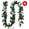 imageGoplus 9ft Snow Flocked Christmas Garland with 50 LED Lights PreLit Battery Operated Artificial Garland with White Berries ampamp Poinsettias Flowers Timer Snowy Holiday Decoration for Mantel IndoorSilver Leaf