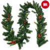 imageGoplus 9ft Snow Flocked Christmas Garland with 50 LED Lights PreLit Battery Operated Artificial Garland with White Berries ampamp Poinsettias Flowers Timer Snowy Holiday Decoration for Mantel IndoorGreen
