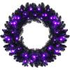 imageGoplus 24 Black Christmas Wreath Prelit Artificial Halloween Wreath w 35 Purple LED Lights Builtin Waterproof Timer Front Door Wreath for Indoor Outdoor Home Party Decoration