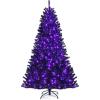 imageGoplus 7ft Prelit Black Christmas Tree Hinged Artificial Halloween Tree w 500 Purple LED Lights ampamp Metal Stand Perfect Xmas Tree for Holiday Festival PartiesPurple