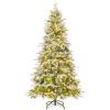 imageGoplus 9 FT PreLit Pencil Christmas Tree Artificial Snow Flocked Hinged Fake Slim Xmas Tree with 470 WarmWhite LED Lights 1310 Branch Tips 98 Pine Cones for Office Home DecorationGreenfull Tree