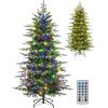 imageGoplus 9 FT PreLit Pencil Christmas Tree Artificial Snow Flocked Hinged Fake Slim Xmas Tree with 470 WarmWhite LED Lights 1310 Branch Tips 98 Pine Cones for Office Home DecorationGreen